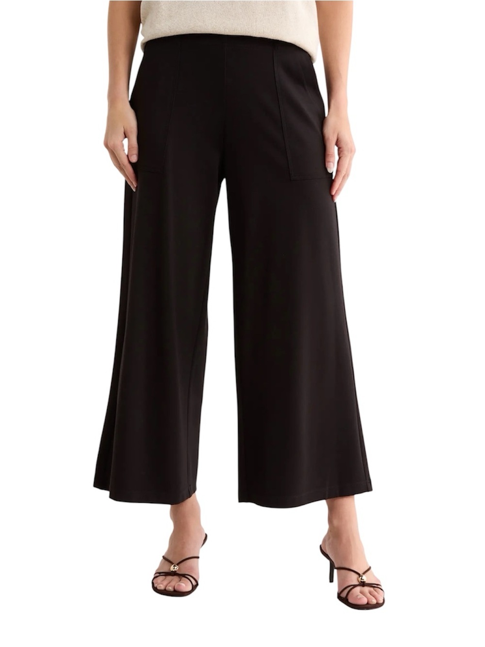 Max Studio Black Wide Leg Cropped Pants XS Stretch Ponte Pull On Trousers